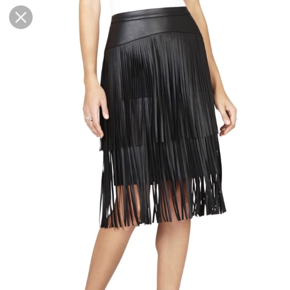 Faux leather fringe skirt